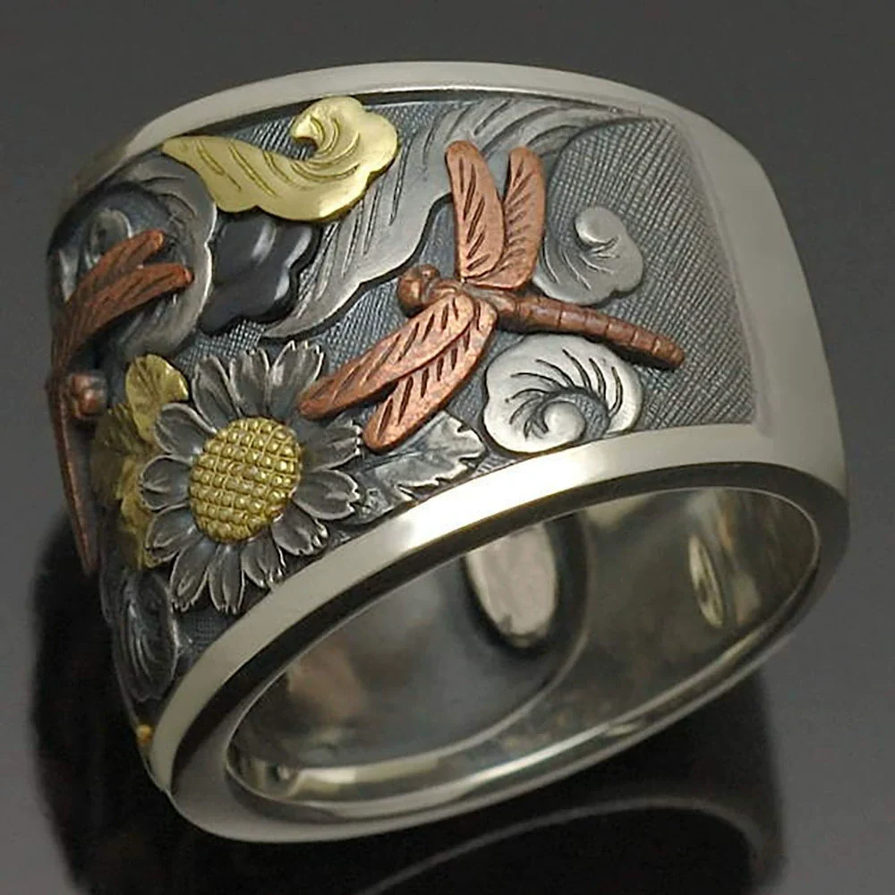 Wholesale Jewelry Metal Dragonfly Ring Simple Geometric Style Electroplating - Image 2