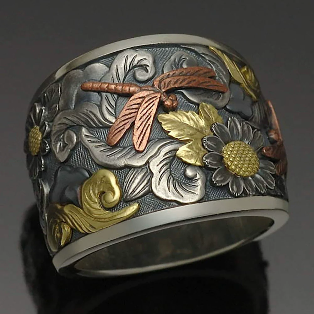 Wholesale Jewelry Metal Dragonfly Ring Simple Geometric Style Electroplating - Image 5
