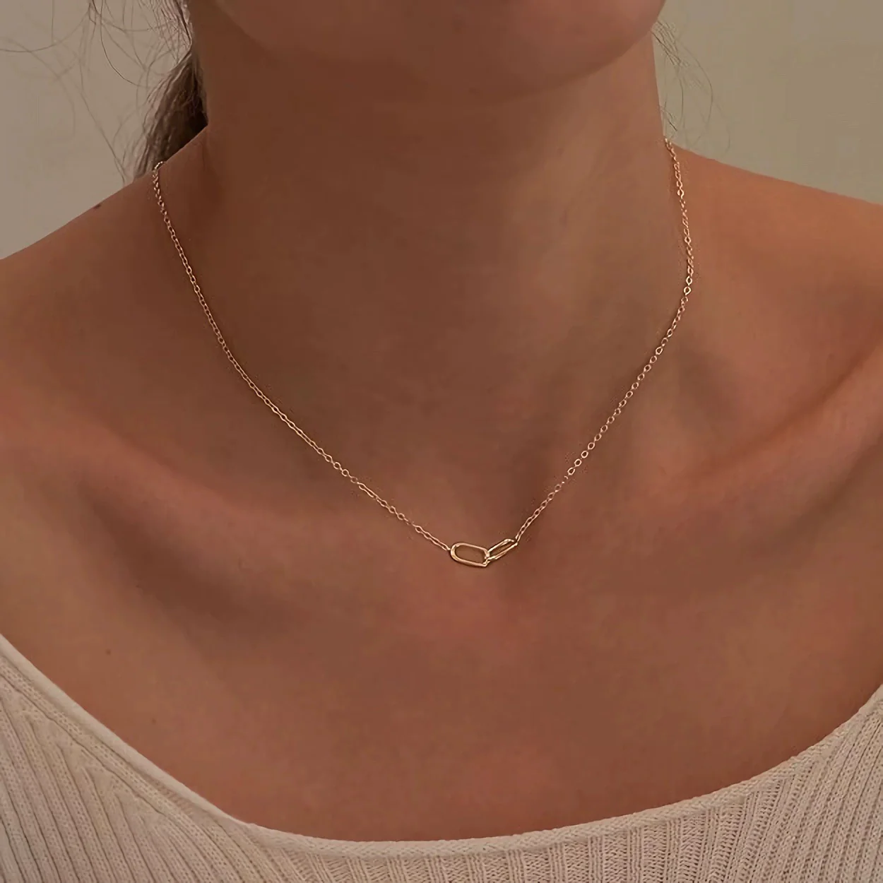 Wholesale Jewelry Minimalist Geometric Oval Cross S925 Sterling Silver Gold Plated Polished O Chain Necklace For Women - Image 4