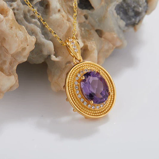 Wholesale Jewelry Natural Amethyst Women's S925 Sterling Silver Pendant Geometric French Retro Court Style Set With Gems - Image 3