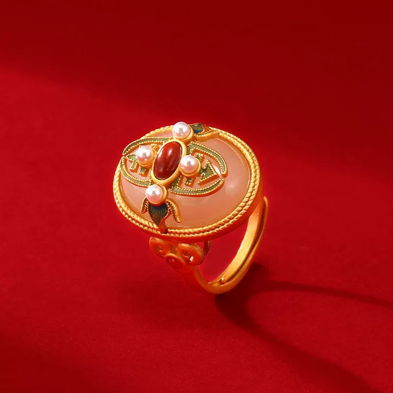 Wholesale Jewelry Natural Hetian Jade Pearl Southern Red S925 Sterling Silver Enamel Copper Unisex Minimalist Animal Zodiac Geometric U Shape Cartoon Characters Ring - Image 3