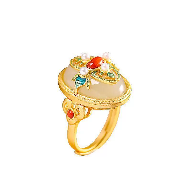 Wholesale Jewelry Natural Hetian Jade Pearl Southern Red S925 Sterling Silver Enamel Copper Unisex Minimalist Animal Zodiac Geometric U Shape Cartoon Characters Ring - Image 5