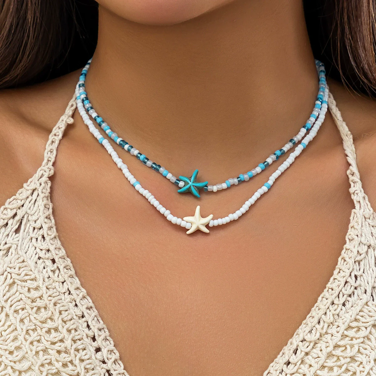 Wholesale Jewelry Plastic Resin Alloy Handmade Beach Ocean Style Animals Zodiac Starfish Shell Beaded Clavicle Necklace For Women - Image 3