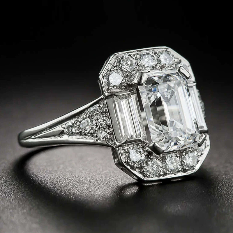 Wholesale Jewelry Rectangular Zircon Copper Ring For Women With Geometric Style