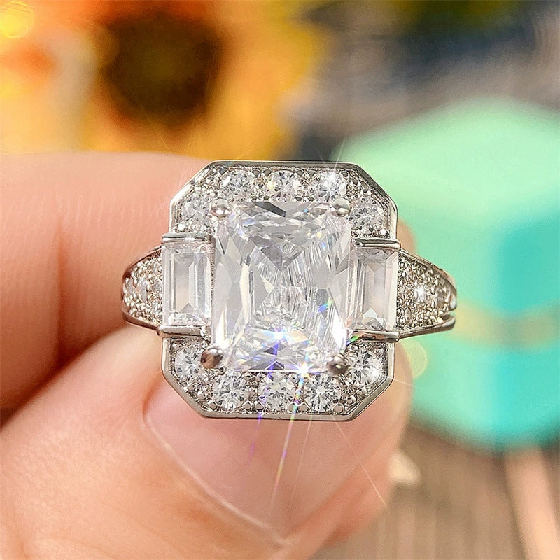 Wholesale Jewelry Rectangular Zircon Copper Ring For Women With Geometric Style - Image 4