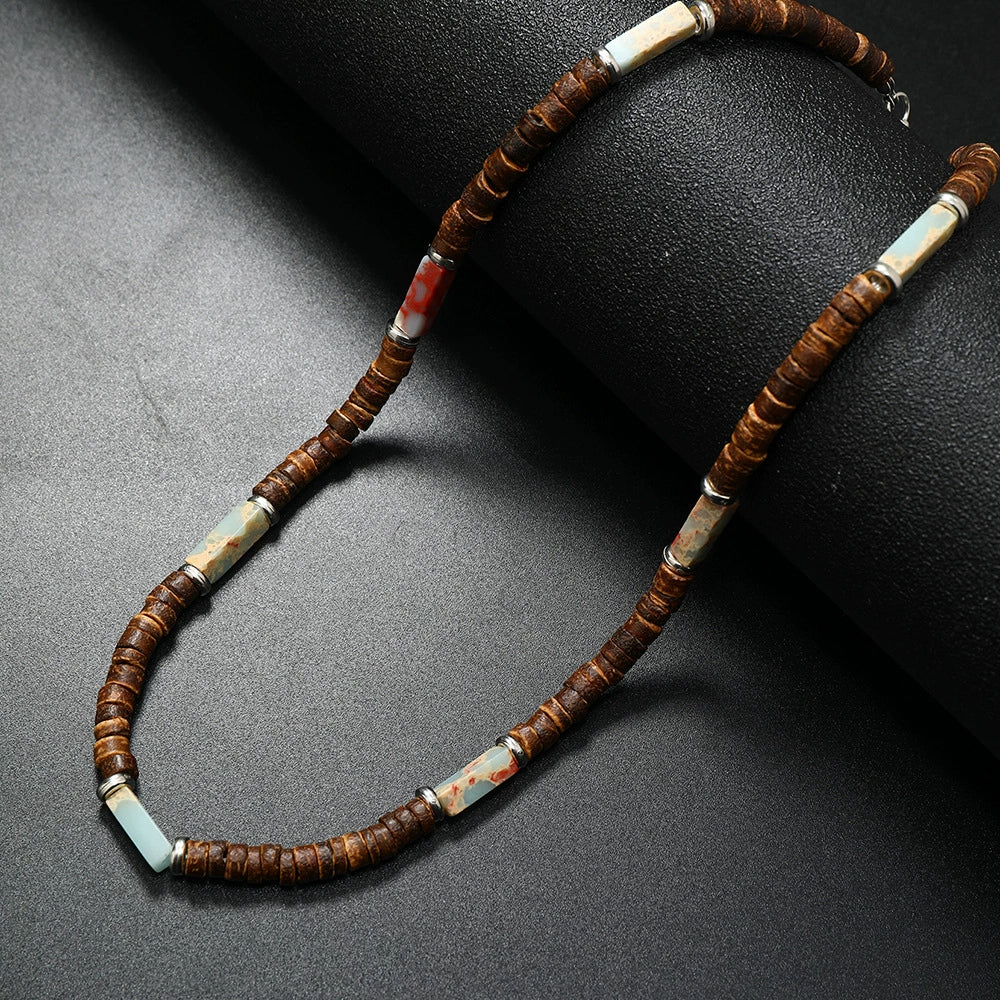 Wholesale Jewelry Retro Bohemian Style Coconut Shell Wooden Beads Natural Stone U Shape Necklace Unisex - Image 11
