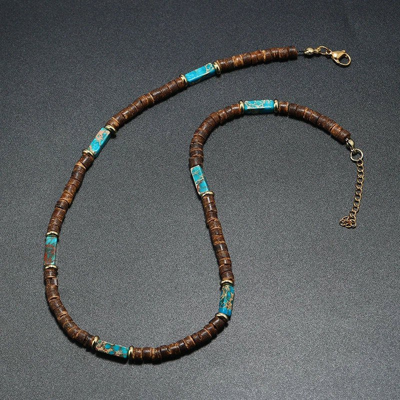 Wholesale Jewelry Retro Bohemian Style Coconut Shell Wooden Beads Natural Stone U Shape Necklace Unisex - Image 3