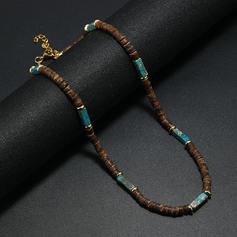 Wholesale Jewelry Retro Bohemian Style Coconut Shell Wooden Beads Natural Stone U Shape Necklace Unisex - Image 7