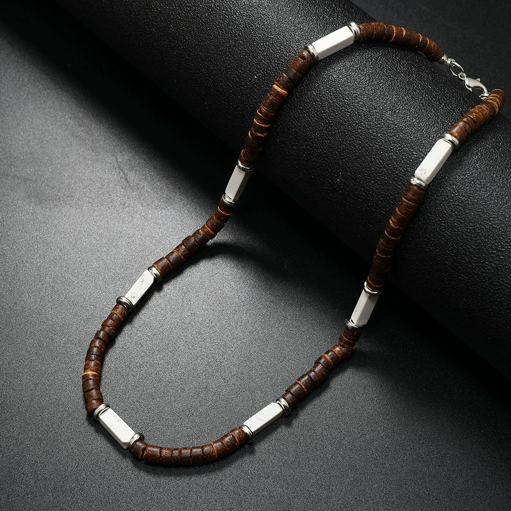 Wholesale Jewelry Retro Bohemian Style Coconut Shell Wooden Beads Natural Stone U Shape Necklace Unisex - Image 8