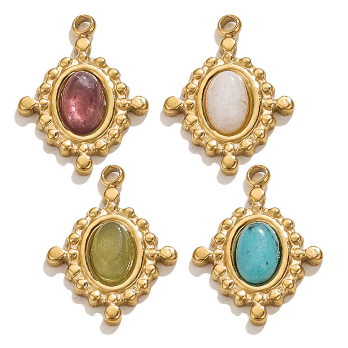 Wholesale Jewelry Retro Bohemian Style Oval Stainless Steel Inlay Earrings Necklace Pendant - Image 5