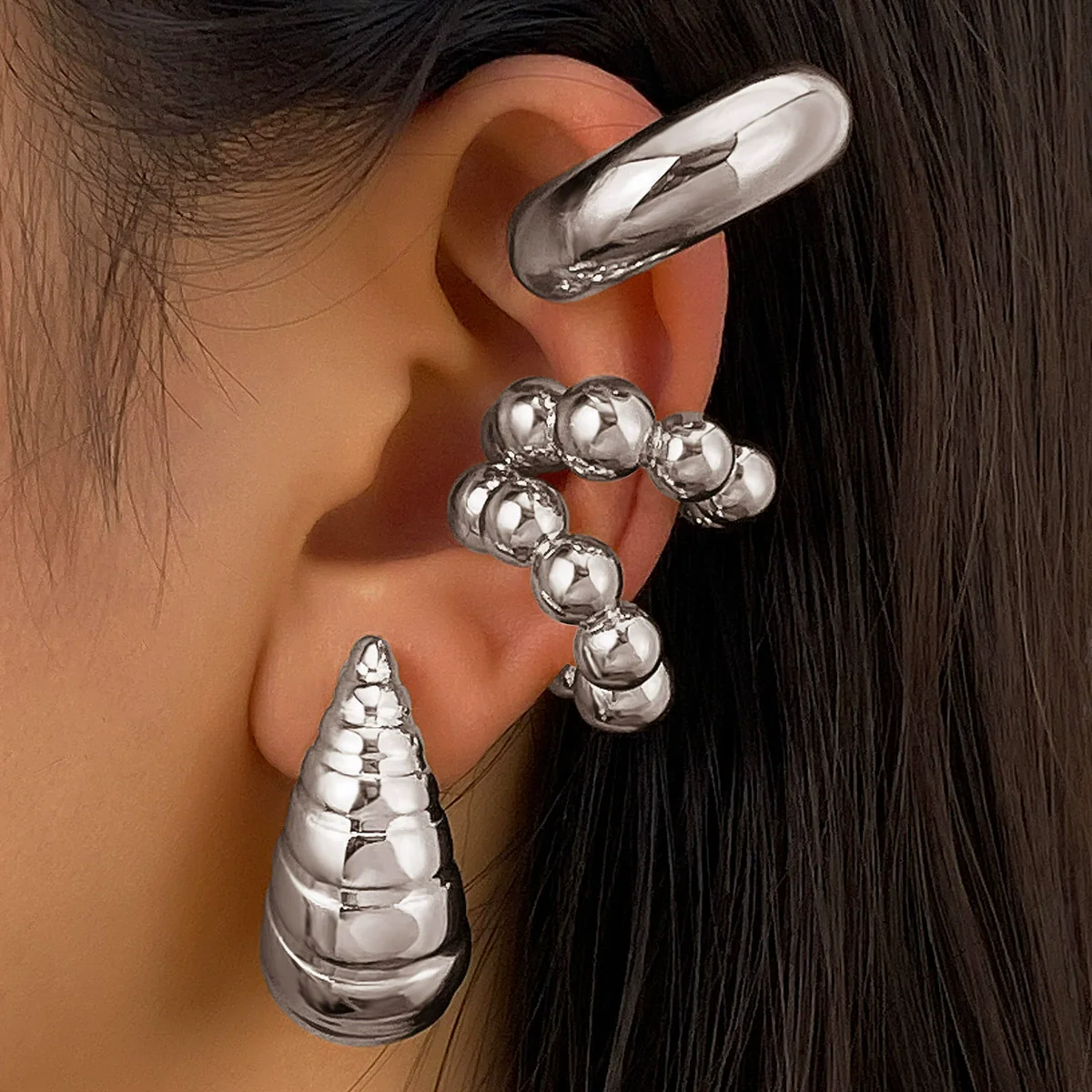 Wholesale Jewelry Retro Fashion Drop Shaped Plastic And Resin Electroplated Ear Bone Clips For Women - Image 6