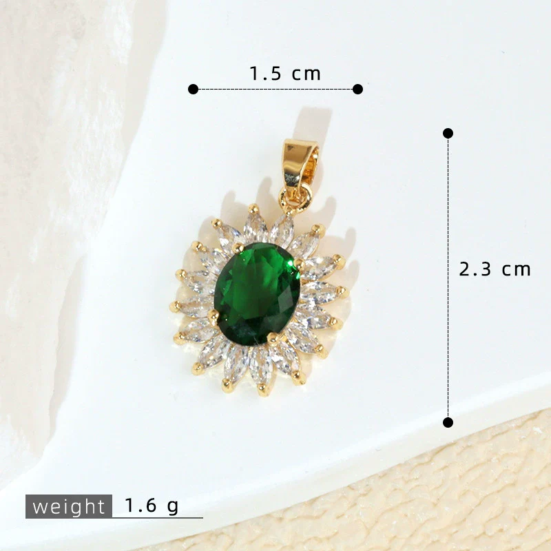 Wholesale Jewelry Retro Geometric Copper Green Stone Pendant With Heart Shape Electroplating - Image 13