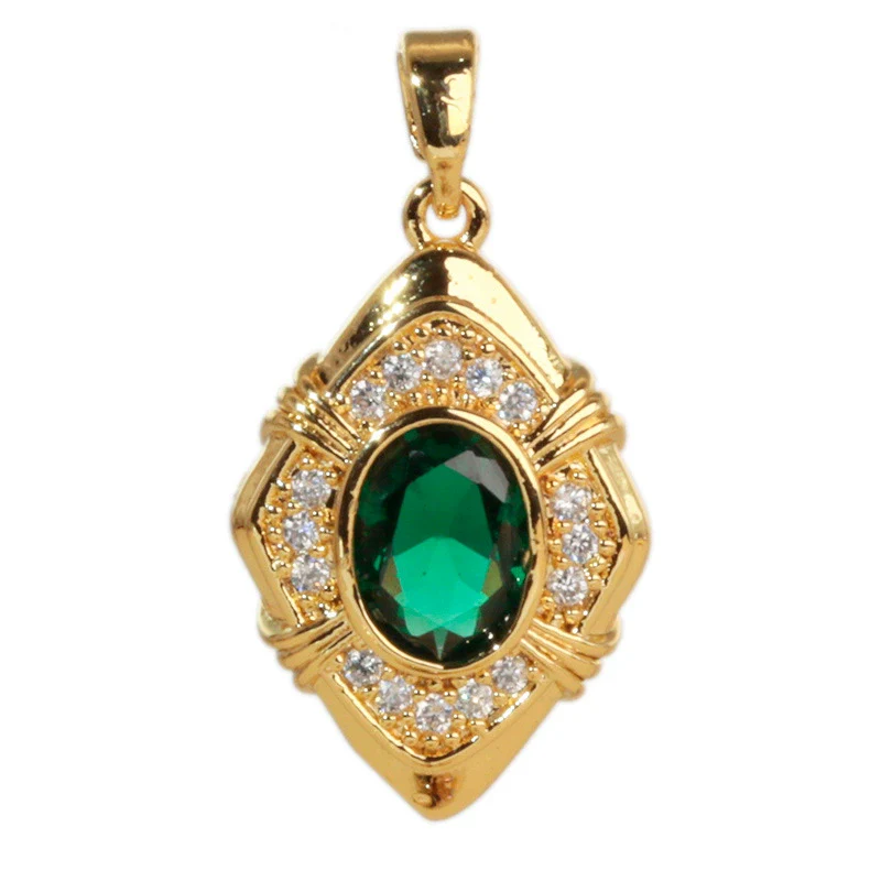 Wholesale Jewelry Retro Geometric Copper Green Stone Pendant With Heart Shape Electroplating - Image 5