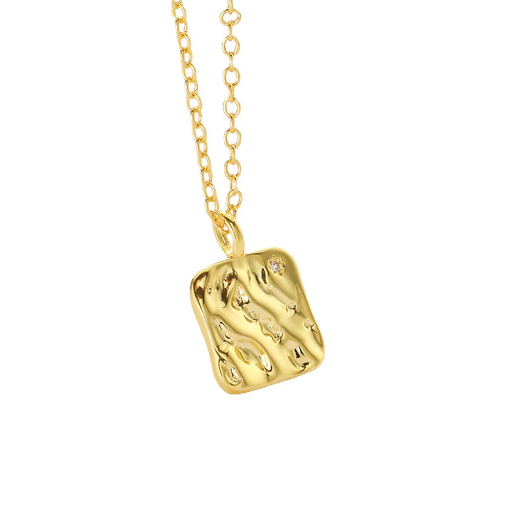 Wholesale Jewelry Retro Geometric Wavy Square Copper Real Gold Inlaid Zircon Cross Chain Necklace - Image 5