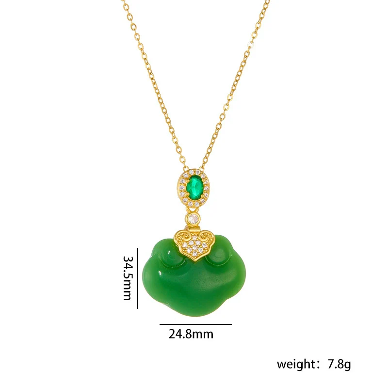 Wholesale Jewelry Retro Style Copper Electroplated Ochain Mixed Gem Inlay Safety Lock Clover Pendant Clavicle Chain For Women - Image 13