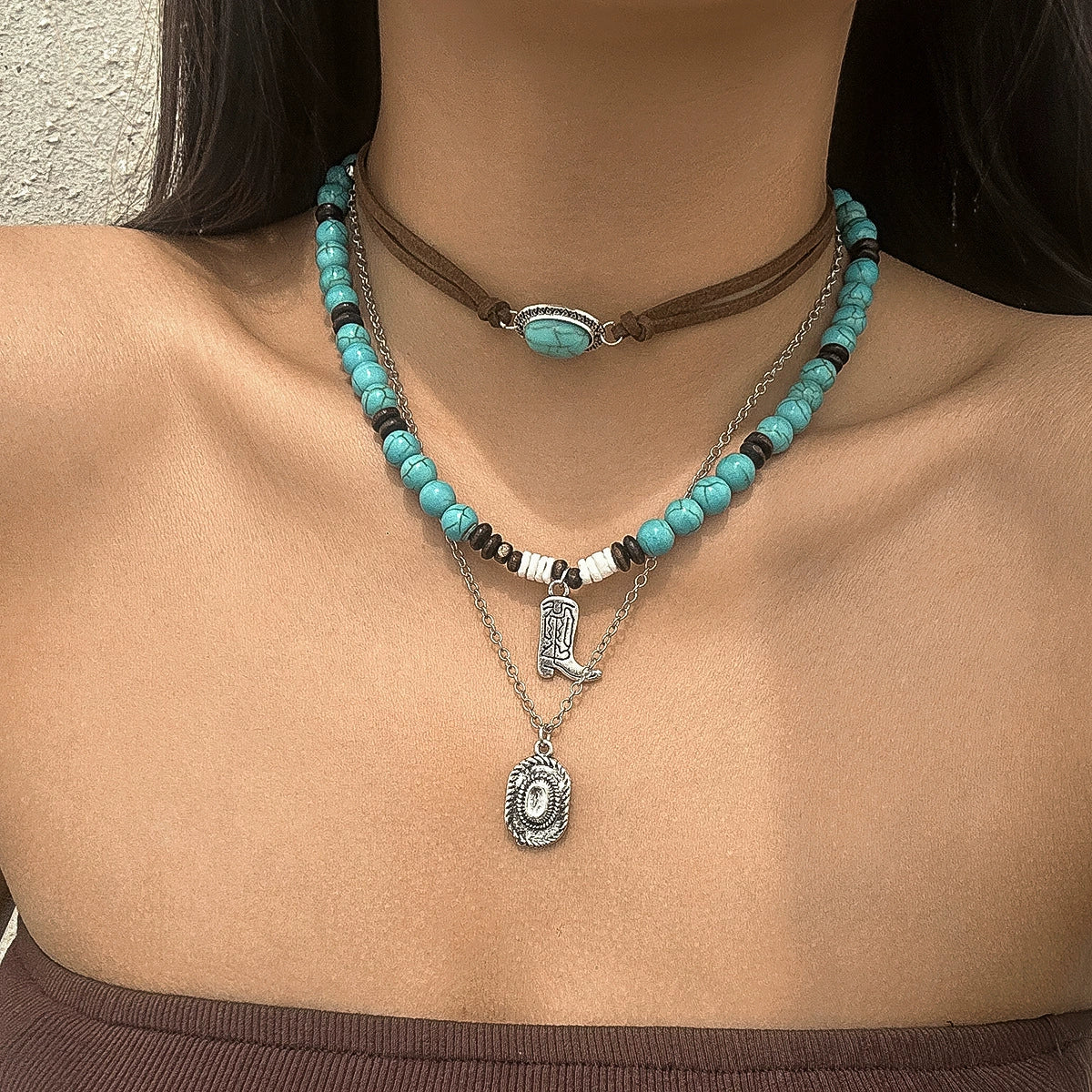 Wholesale Jewelry Retro Style Geometric Zinc Alloy Electroplated Cow Head Beaded Ball Chain Clavicle Necklace For Women - Image 12