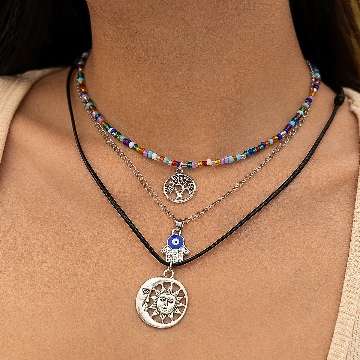 Wholesale Jewelry Retro Style Geometric Zinc Alloy Electroplated Cow Head Beaded Ball Chain Clavicle Necklace For Women - Image 14
