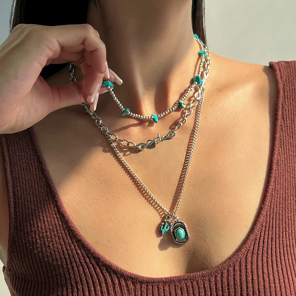 Wholesale Jewelry Retro Style Geometric Zinc Alloy Electroplated Cow Head Beaded Ball Chain Clavicle Necklace For Women - Image 16