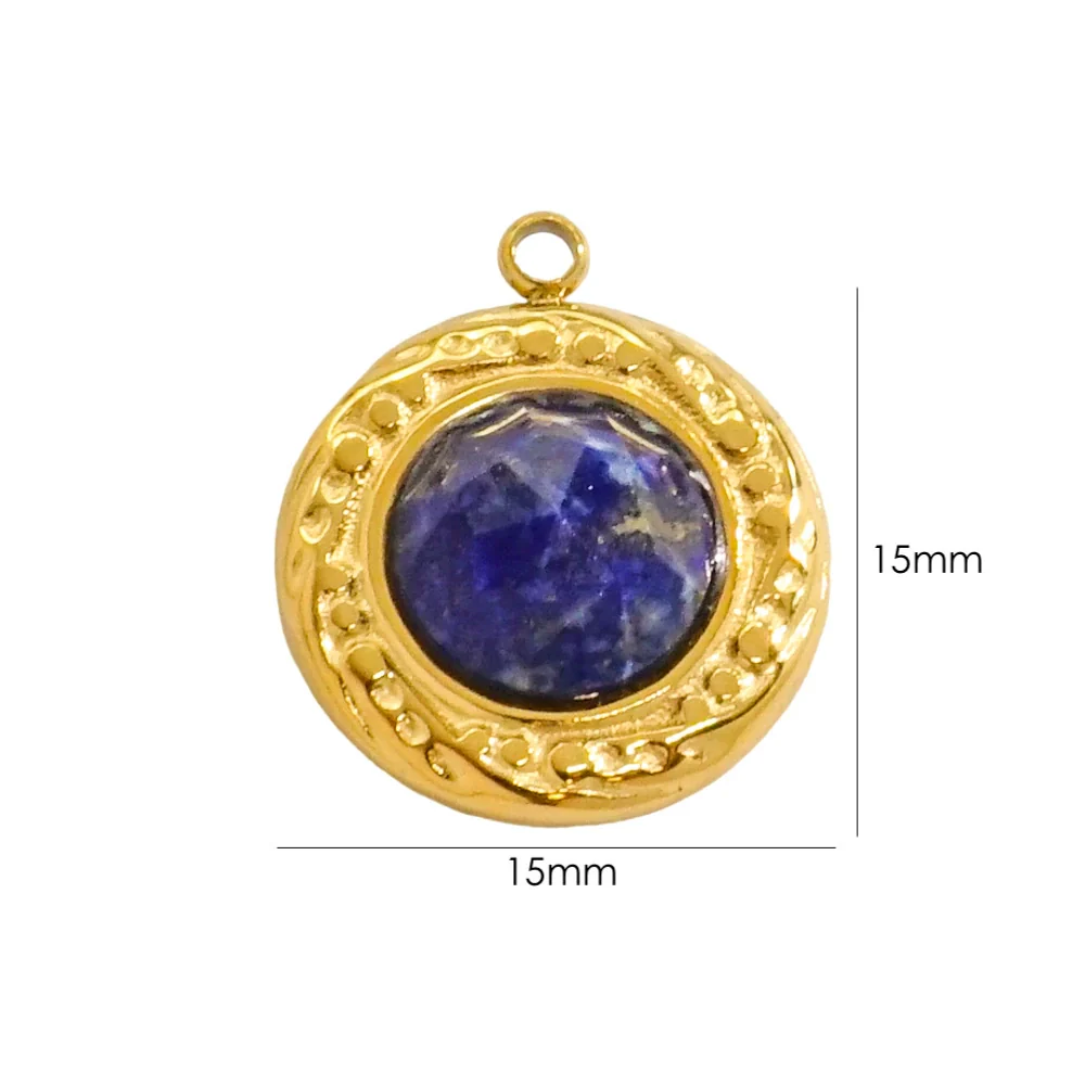 Wholesale Jewelry Retro Style Round Stainless Steel Natural Stone Inlay Pendant - Image 10