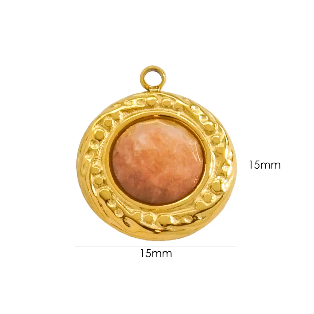 Wholesale Jewelry Retro Style Round Stainless Steel Natural Stone Inlay Pendant - Image 8