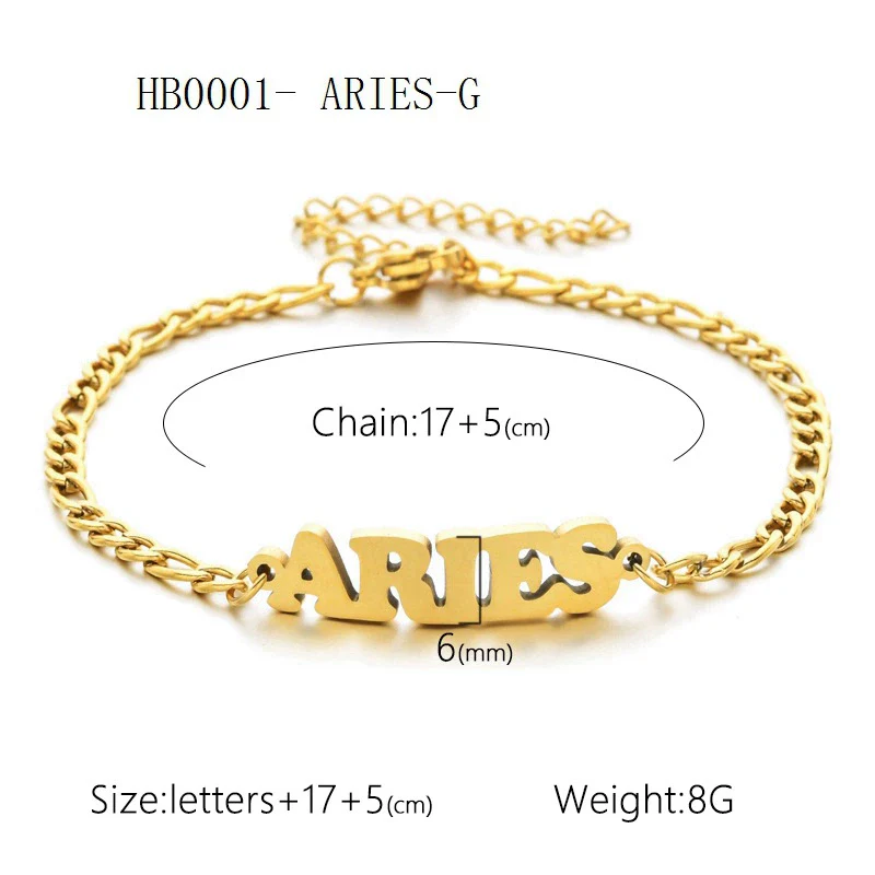 Wholesale Jewelry Retro Style Zodiac Bracelet Stainless Steel With Letters Numbers Text Electroplated - Image 7