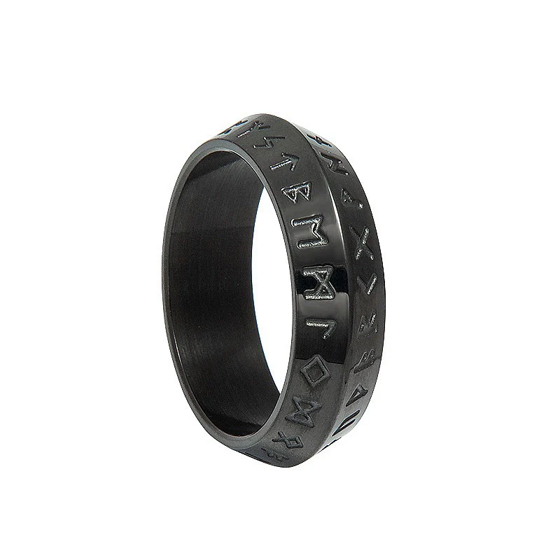 Wholesale Jewelry Retro Viking Style Stainless Steel Ring With Letters Numbers Text Electroplating - Image 8