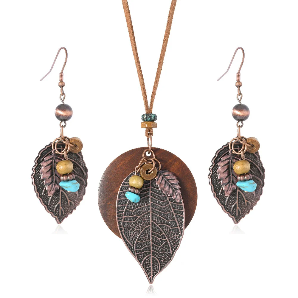 Wholesale Jewelry Retro Vintage Style Geometric Iron Sheet And Wooden Disc Handmade Women's Earrings Necklace - Image 5