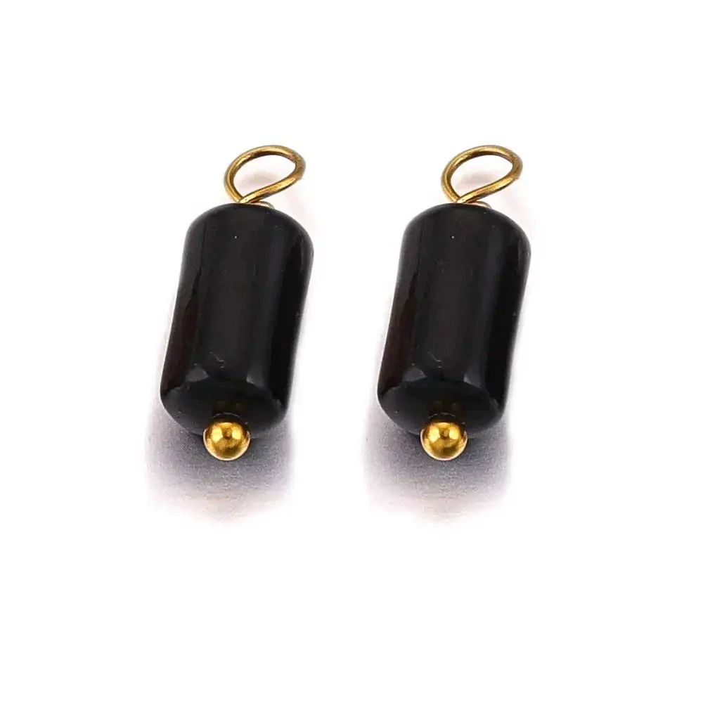 Wholesale Jewelry Retro Waterproof Stainless Steel With Natural Stone Cylindrical Pendant Electroplated Handmade Earrings Necklace Accessories - Image 10