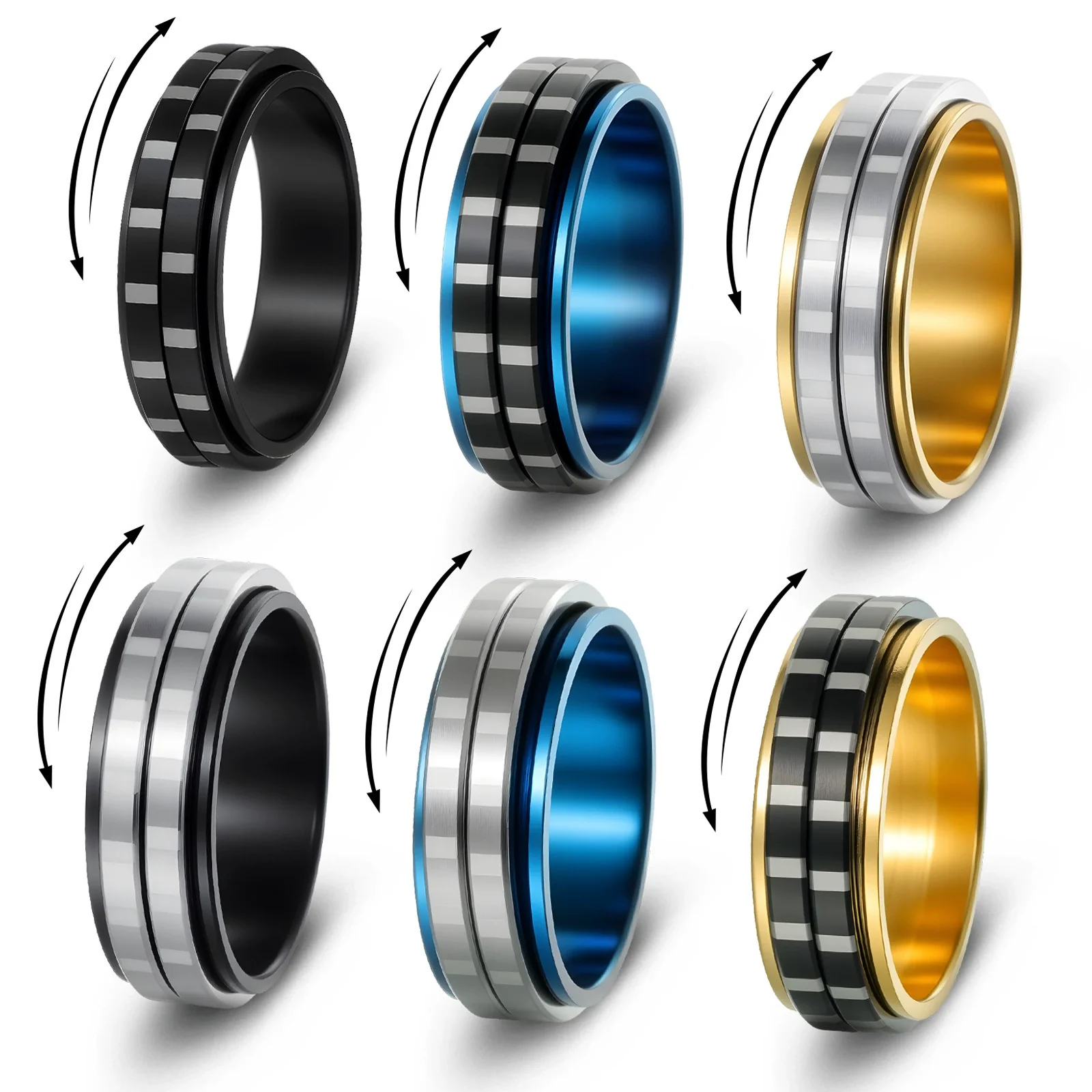 Wholesale Jewelry Rotatable Titanium Steel Geometric Ring Electroplated Black