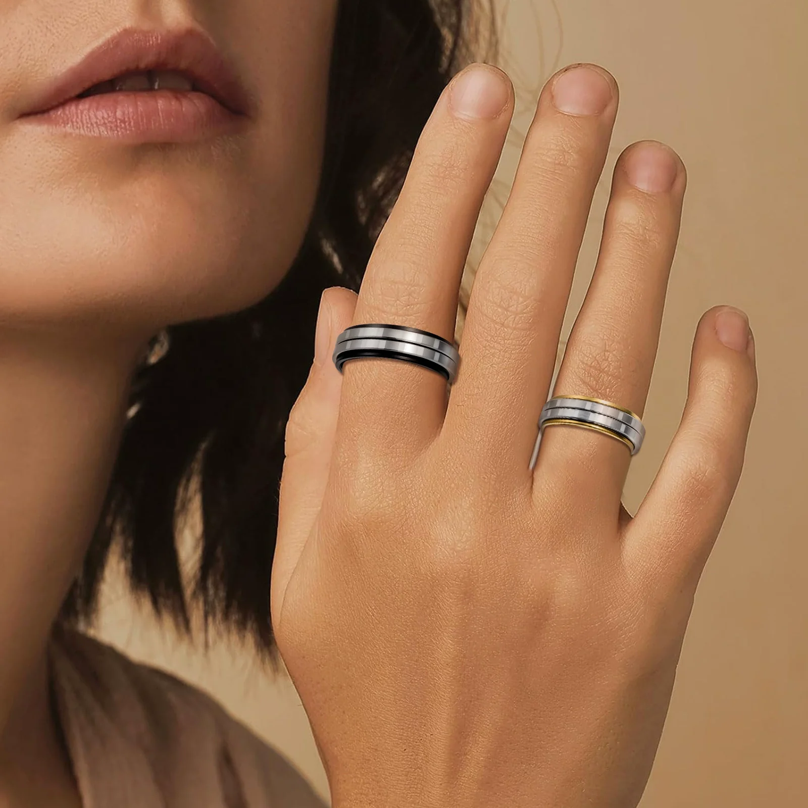 Wholesale Jewelry Rotatable Titanium Steel Geometric Ring Electroplated Black - Image 2