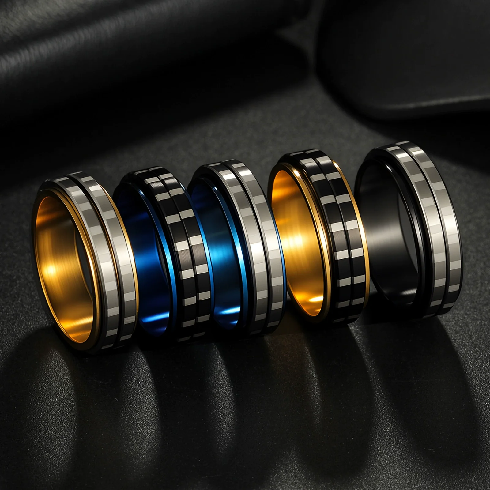 Wholesale Jewelry Rotatable Titanium Steel Geometric Ring Electroplated Black - Image 3