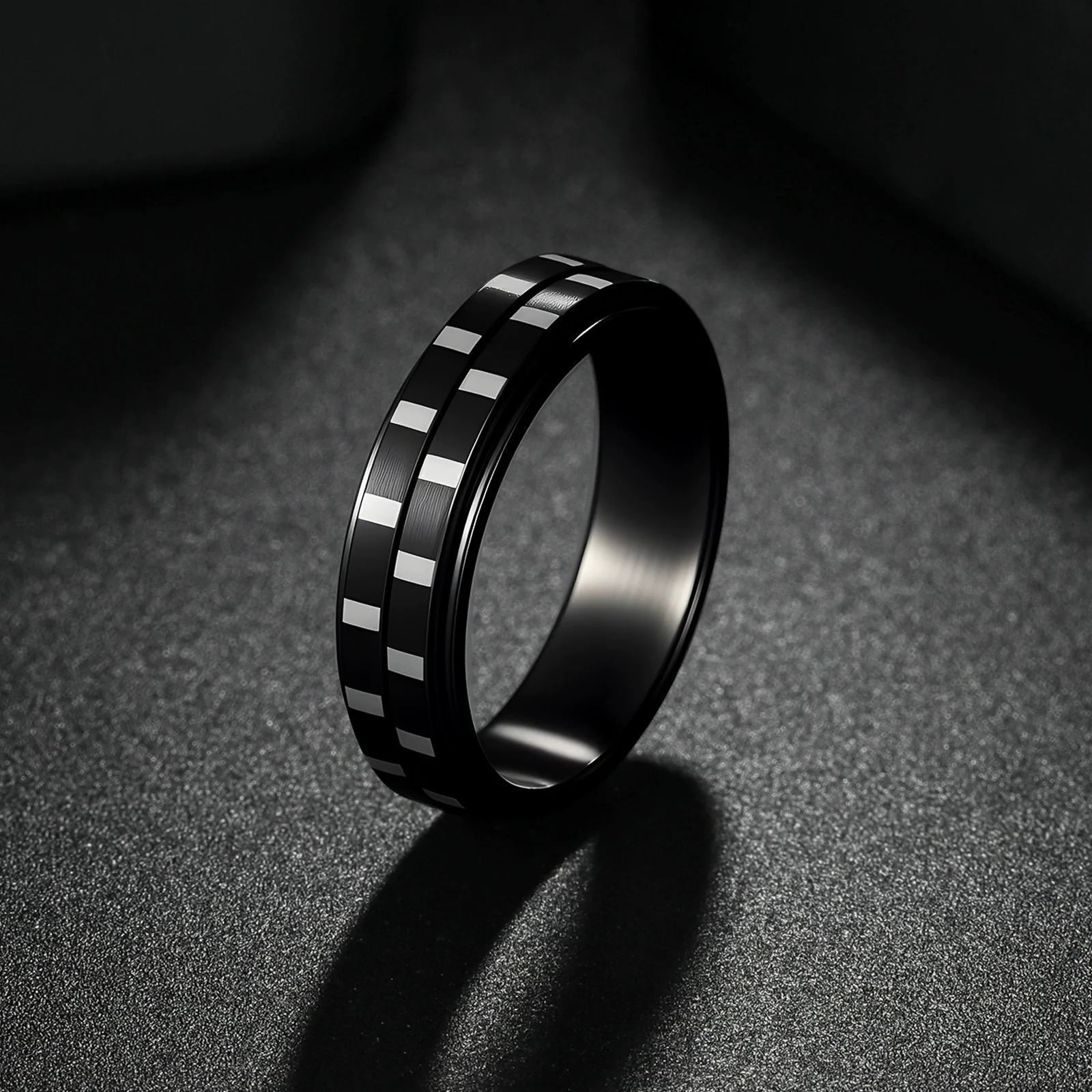 Wholesale Jewelry Rotatable Titanium Steel Geometric Ring Electroplated Black - Image 4