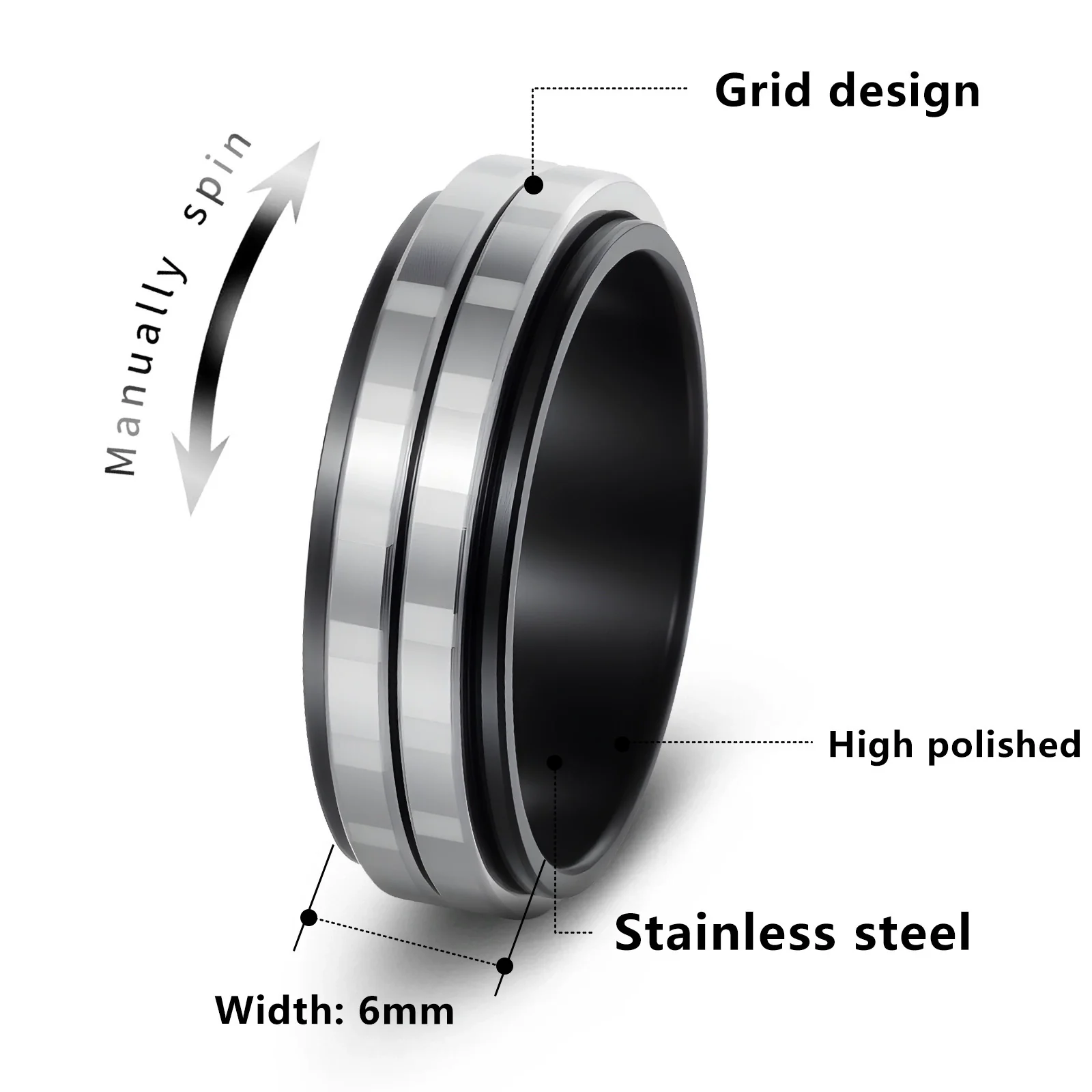 Wholesale Jewelry Rotatable Titanium Steel Geometric Ring Electroplated Black - Image 5