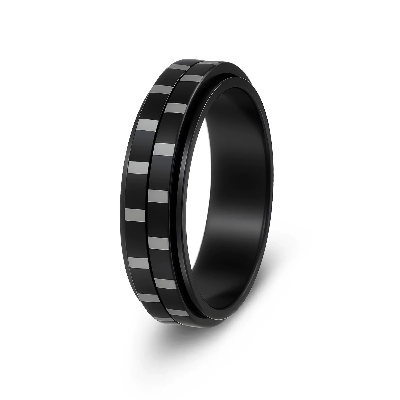Wholesale Jewelry Rotatable Titanium Steel Geometric Ring Electroplated Black - Image 6