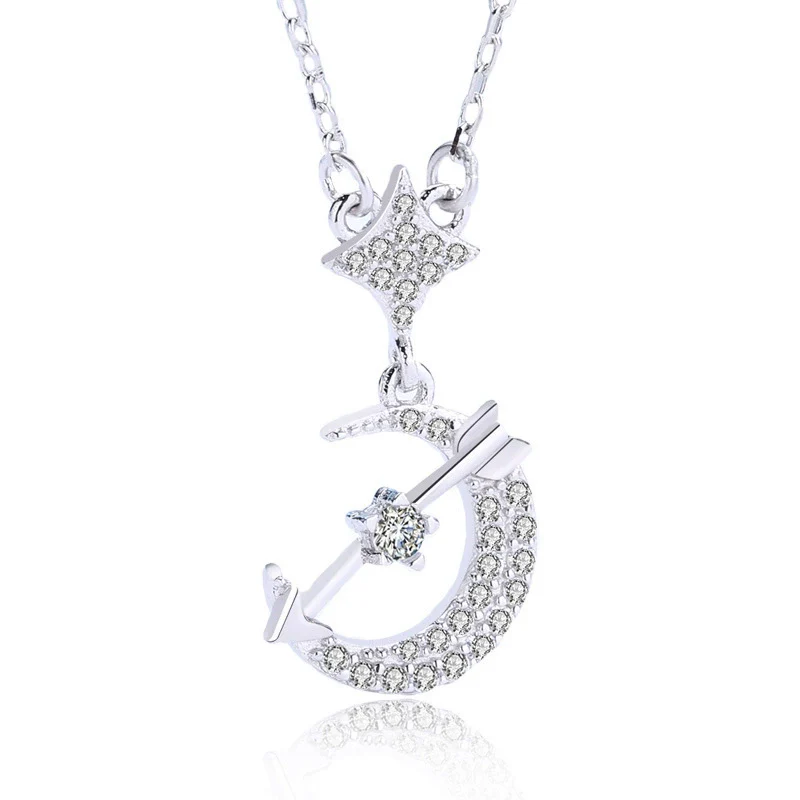 Wholesale Jewelry S925 Silver Arrow Moon Star Pendant Necklace - Image 7