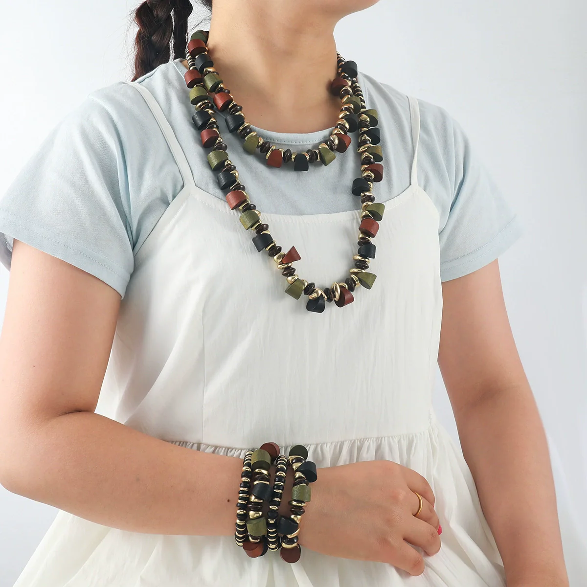 Wholesale Jewelry Set Frosted Resin Mixed Gemstone Setting Heart Water Drop Bell Shaped Electroplated Handwoven