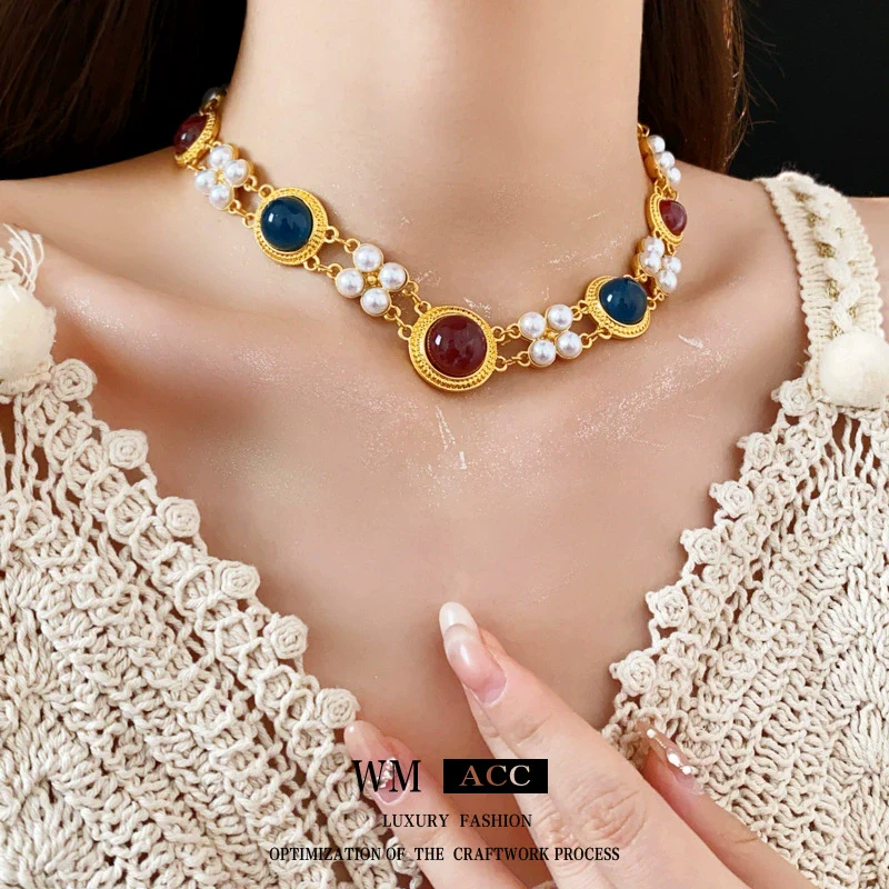 Wholesale Jewelry Set Silver Needle Geometric Imitation Pearl Heart Water Drop Bell Tassel Earrings Necklace Alloy Pendant Electroplated Highend Women's - Image 4