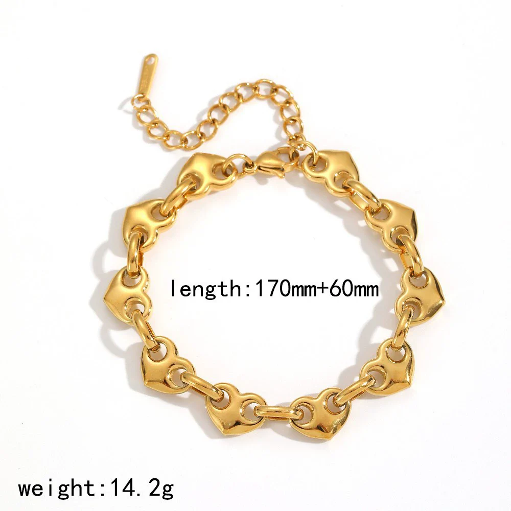 Wholesale Jewelry Set Stainless Steel Geometric Multi Ring Pig Nose Buckle Chain Necklace Bracelet For Women With Pvd Furnace Vacuum Real Gold Plating - Image 10