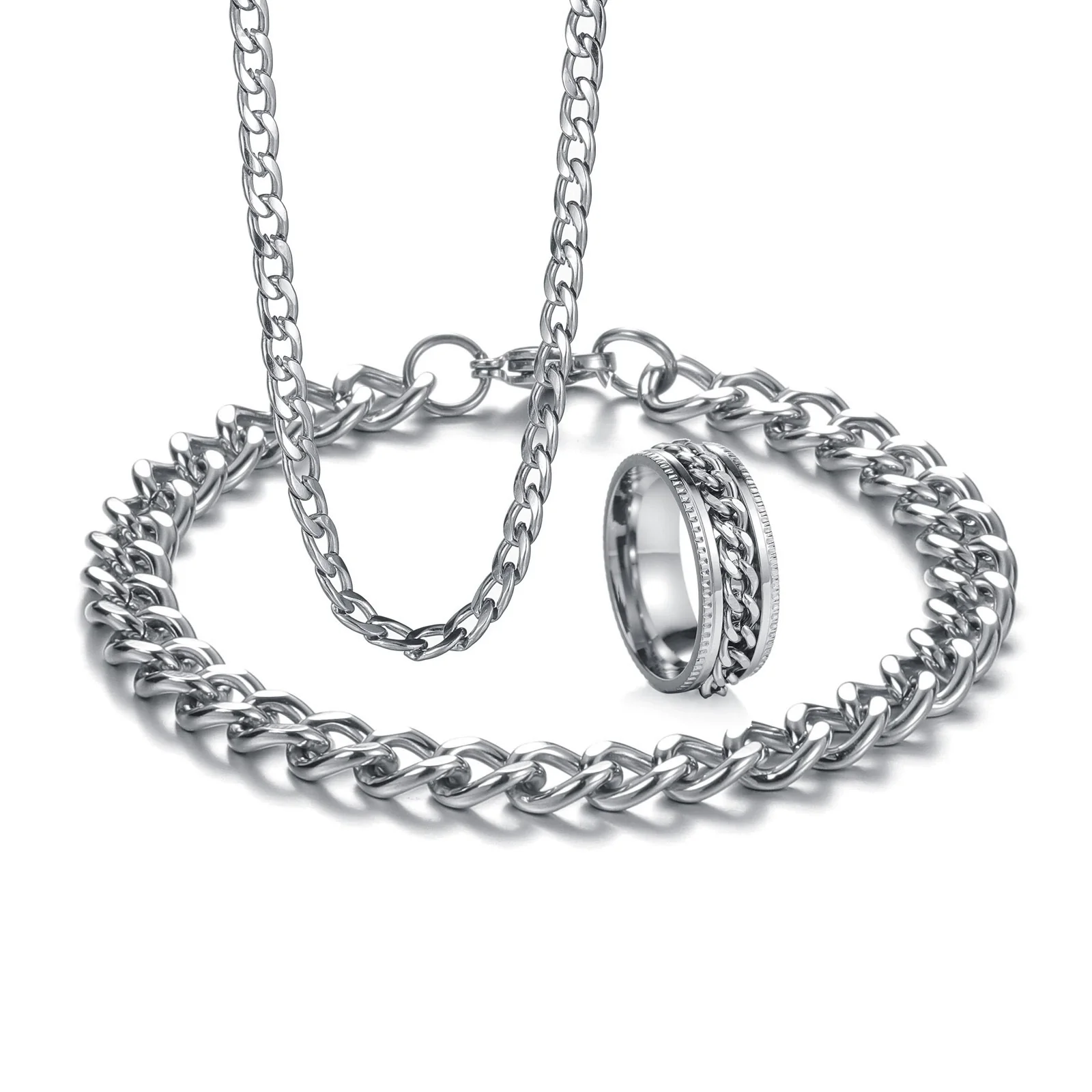 Wholesale Jewelry Set Titanium Steel Geometric Cuban Chain Pattern Polished - Image 5