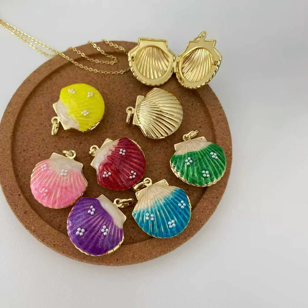 Wholesale Jewelry Shell Enamel Oil Drop Geometric Brass Handmade Pendant Necklace For Women