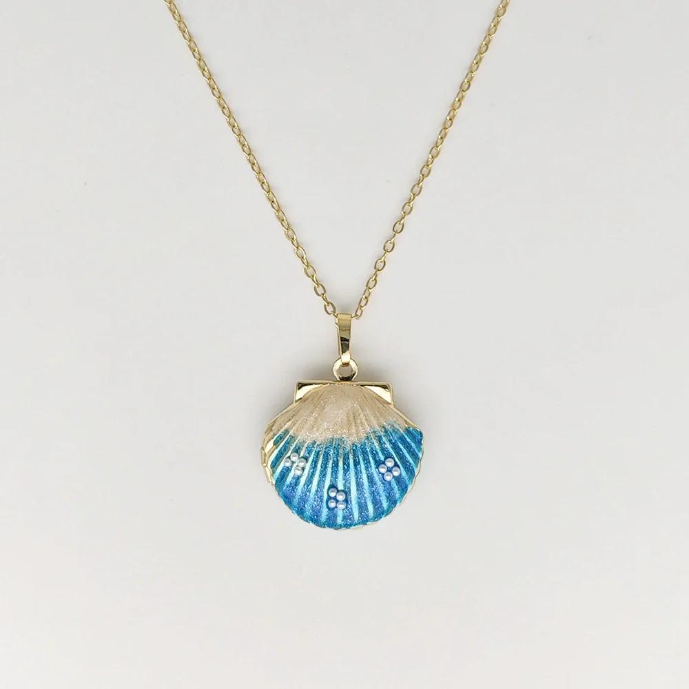 Wholesale Jewelry Shell Enamel Oil Drop Geometric Brass Handmade Pendant Necklace For Women - Image 2