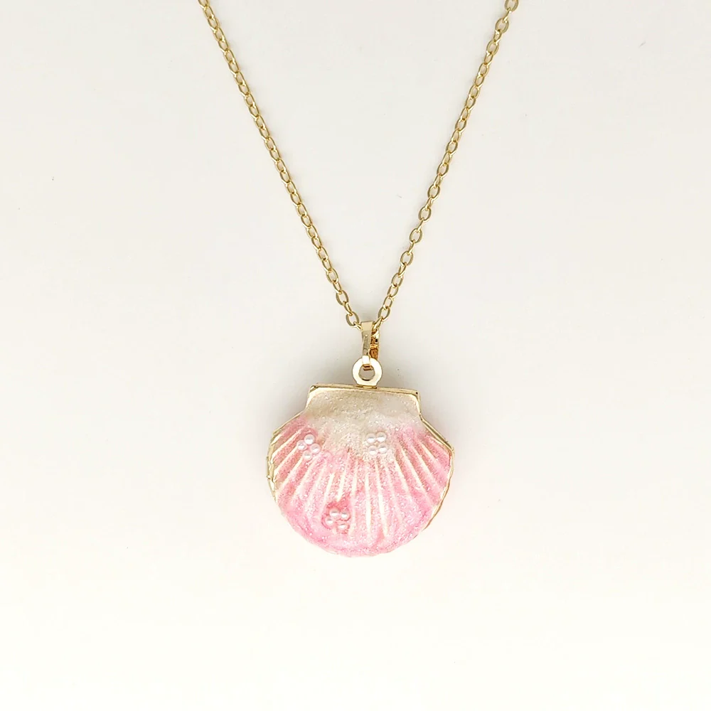 Wholesale Jewelry Shell Enamel Oil Drop Geometric Brass Handmade Pendant Necklace For Women - Image 3