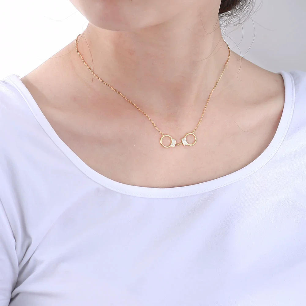 Wholesale Jewelry Silver 925 Sterling Diamond Geometric Handcuffs Pendant Necklace For Women - Image 4