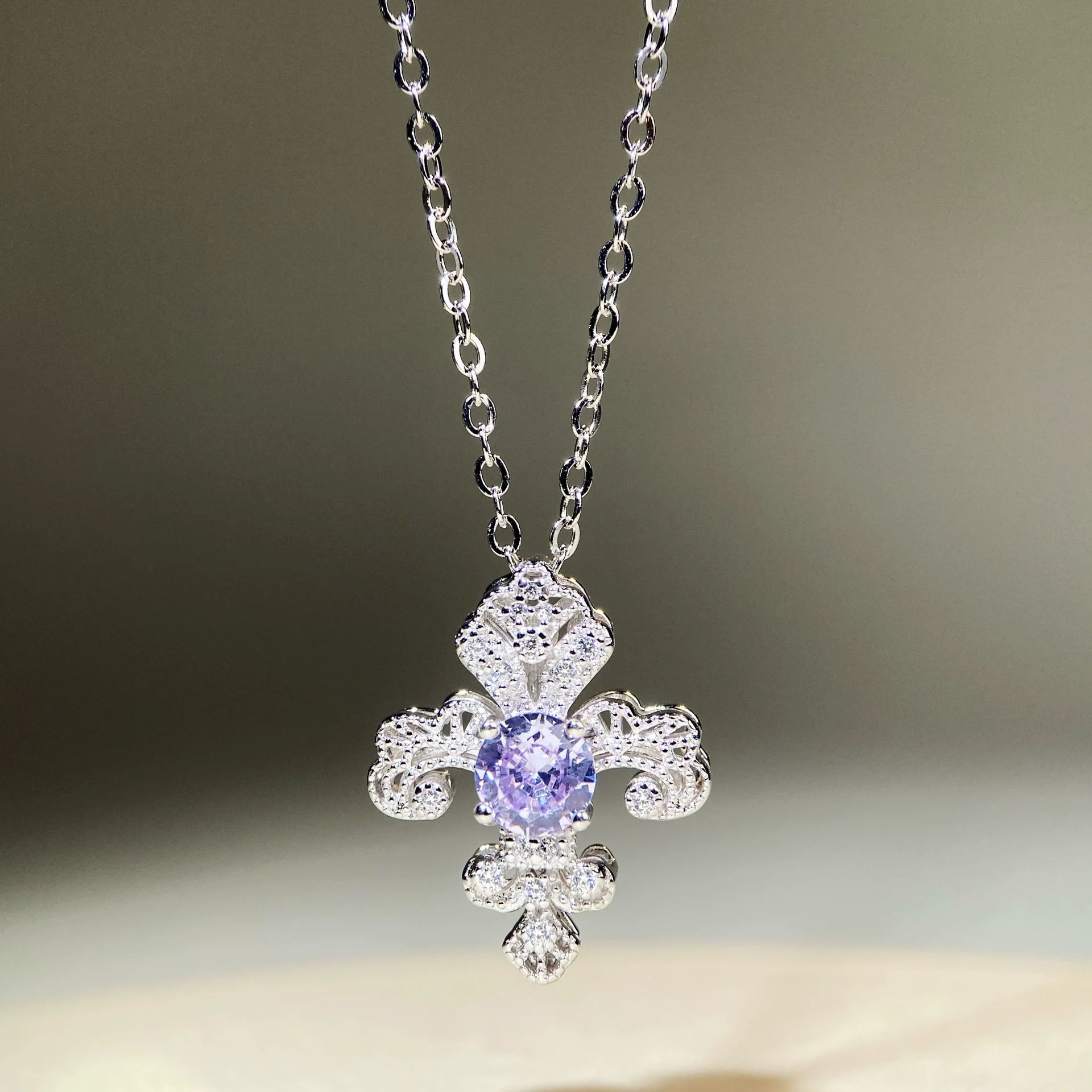 Wholesale Jewelry Silver Geometric Pendant Necklace Set With Diamonds O Word Chain - Image 6