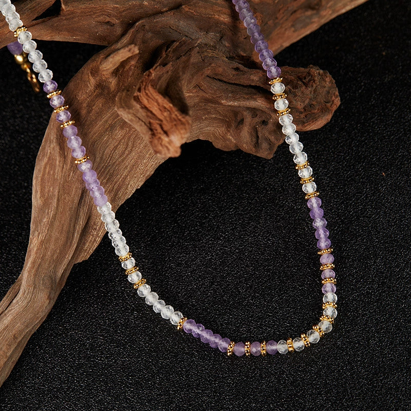 Wholesale Jewelry Silver Natural Amethyst White Crystal Geometric Handmade Pendant Necklace For Women - Image 2