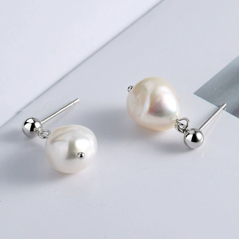 Wholesale Jewelry Simple Baroque Freshwater Pearl S925 Sterling Silver Geometric Electroplated Earrings For Women And Students - Image 3