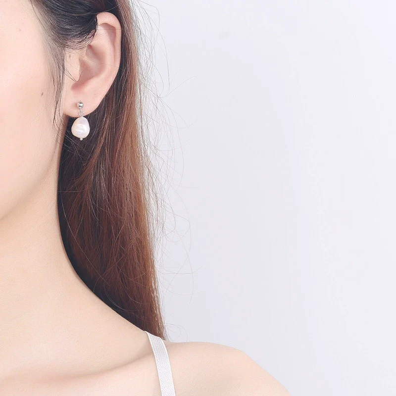 Wholesale Jewelry Simple Baroque Freshwater Pearl S925 Sterling Silver Geometric Electroplated Earrings For Women And Students - Image 4
