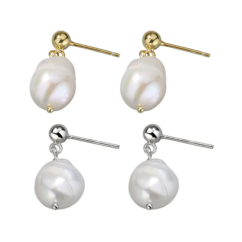 Wholesale Jewelry Simple Baroque Freshwater Pearl S925 Sterling Silver Geometric Electroplated Earrings For Women And Students - Image 5