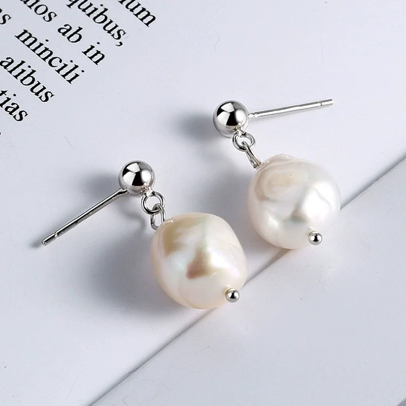 Wholesale Jewelry Simple Baroque Freshwater Pearl S925 Sterling Silver Geometric Electroplated Earrings For Women And Students - Image 6