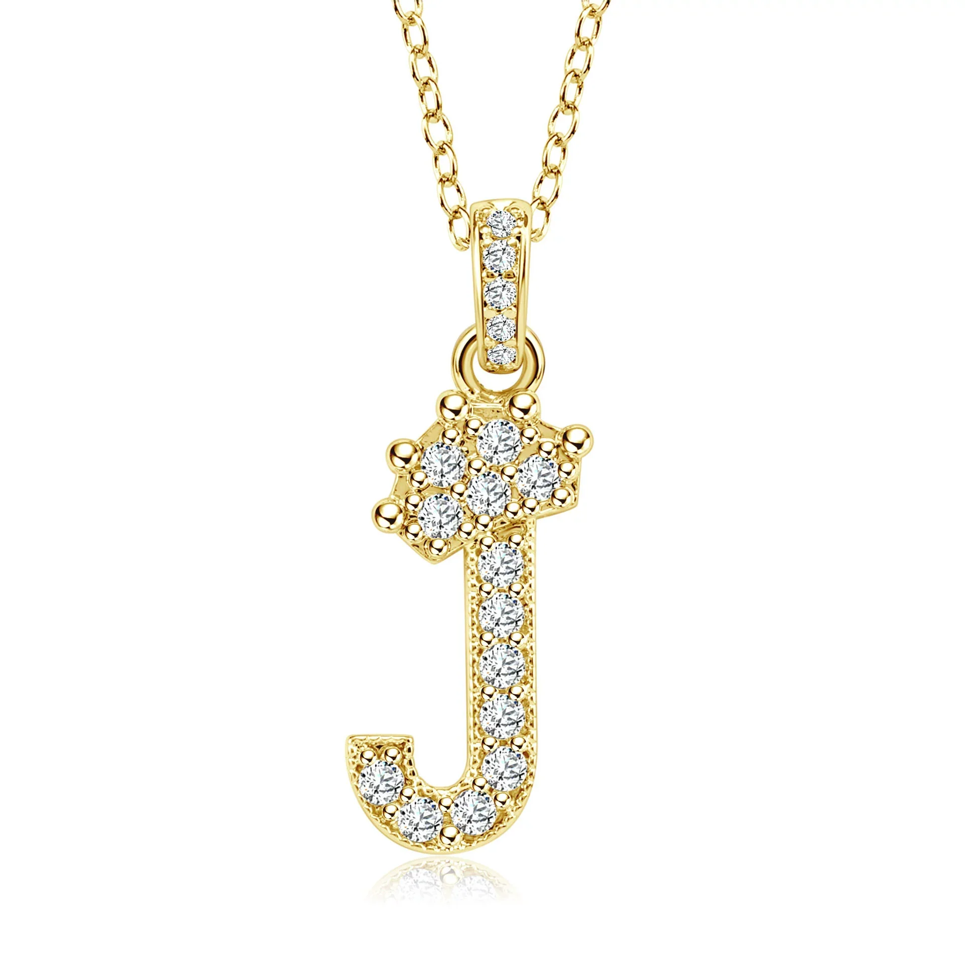 Wholesale Jewelry Simple Classic Crown Zircon English Letter Pendant Copper Goldplated Necklace For Women - Image 15